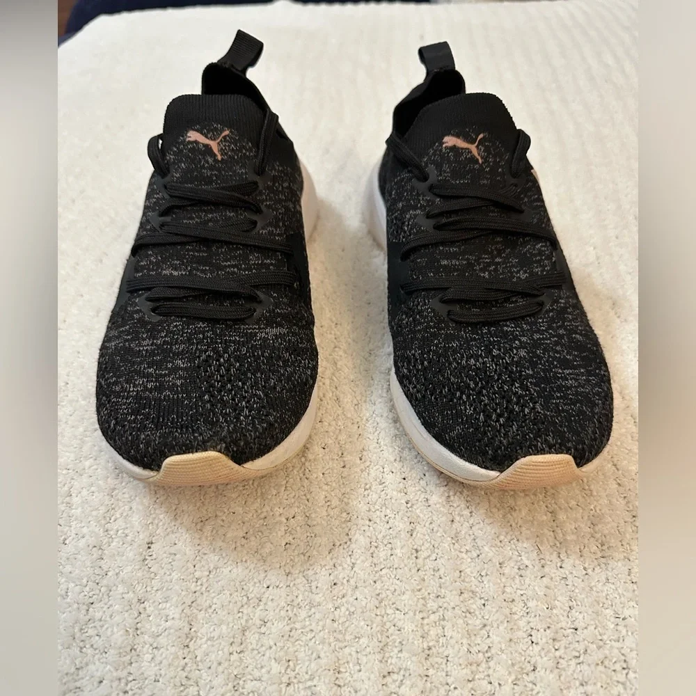 Puma Black Knit Sneakers with White Sole
